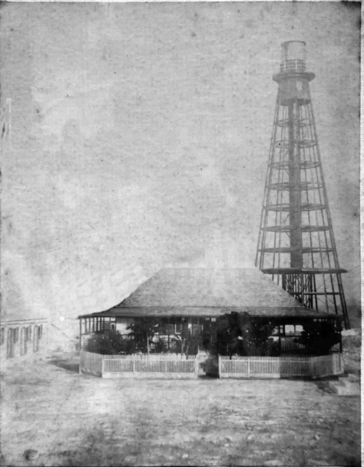 Old lighthouse, Sombrero, and superintendant's house about 1880.
