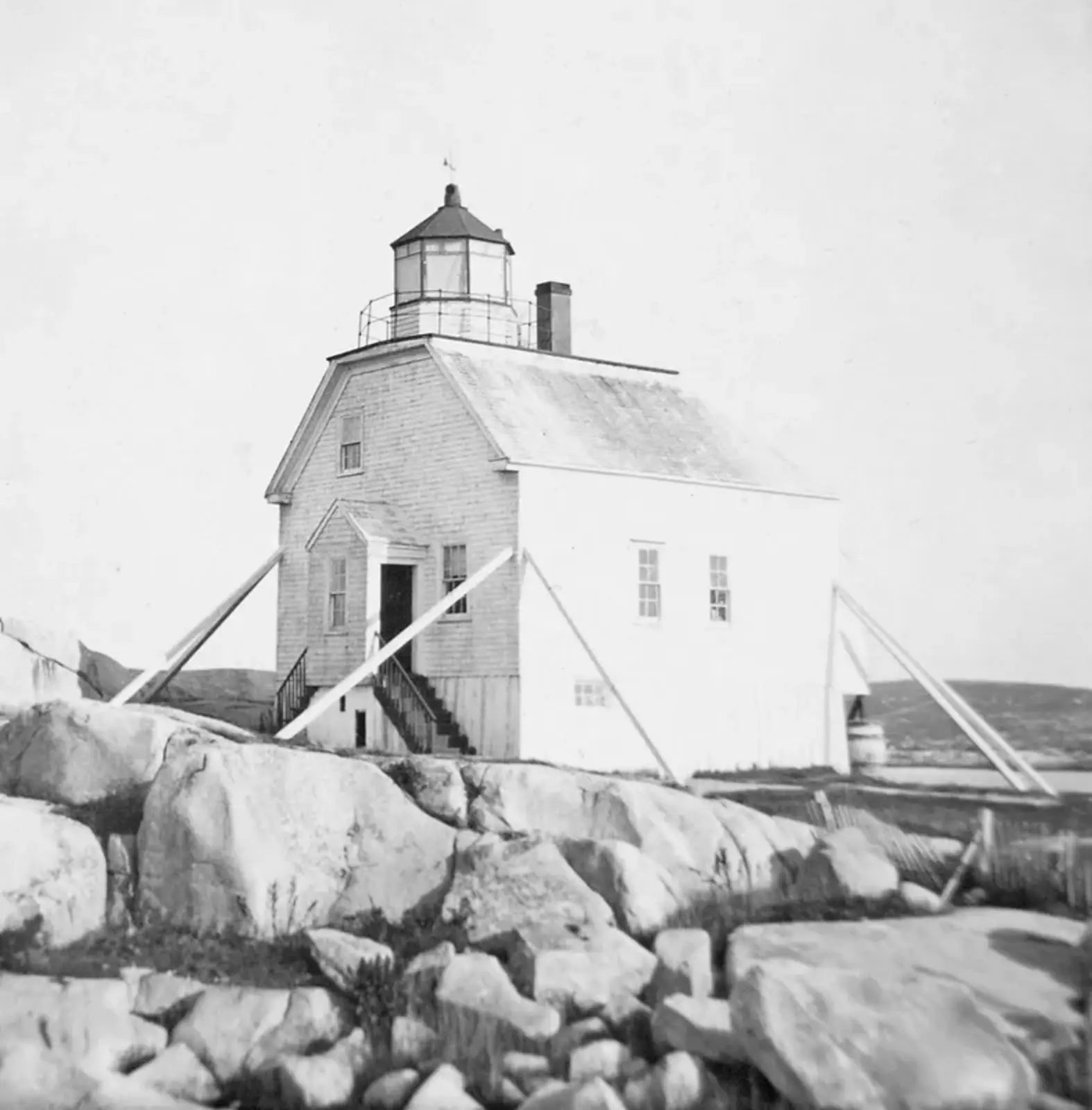 Original Peggy’s Point Lighthouse – note braces for steadying the structure