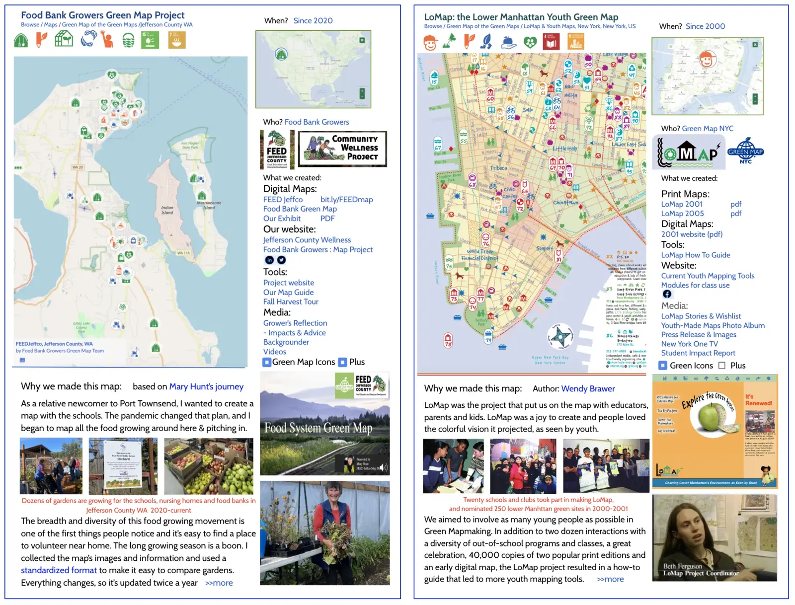 Initial Examples from Washington and NYC showing how projects could be presented and shared  on our platform